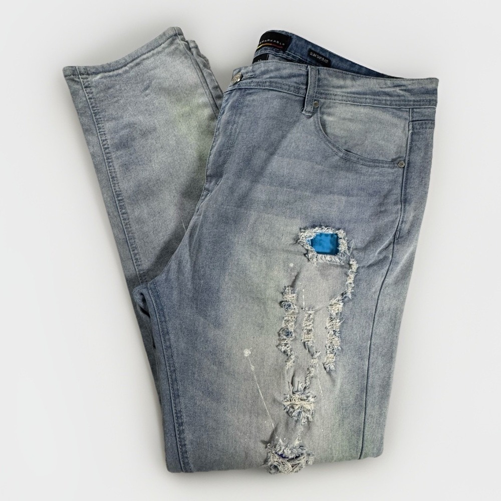 Switch Remarkable Jeans 40x32 Slim Taper Distressed Paint Acid